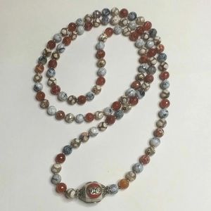Handmade PRAYER MALA 108 BEADS FACETED 12mm AGATE WITH TIBETAN BEAD Mantra
